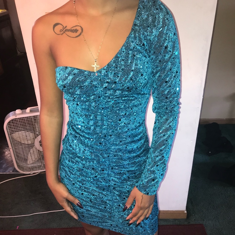 Sequins One Shoulder Mini Dress